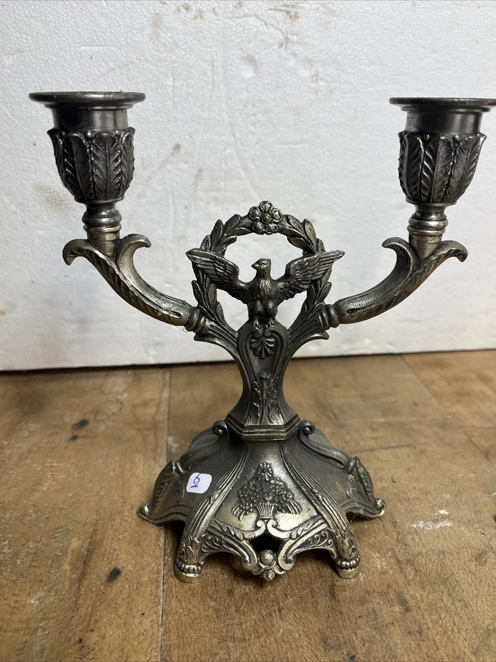 ￼ Chandelier Allemand, paire de bougeoir ancien en regule Tête D’aigle N.6 - Photo 2/4