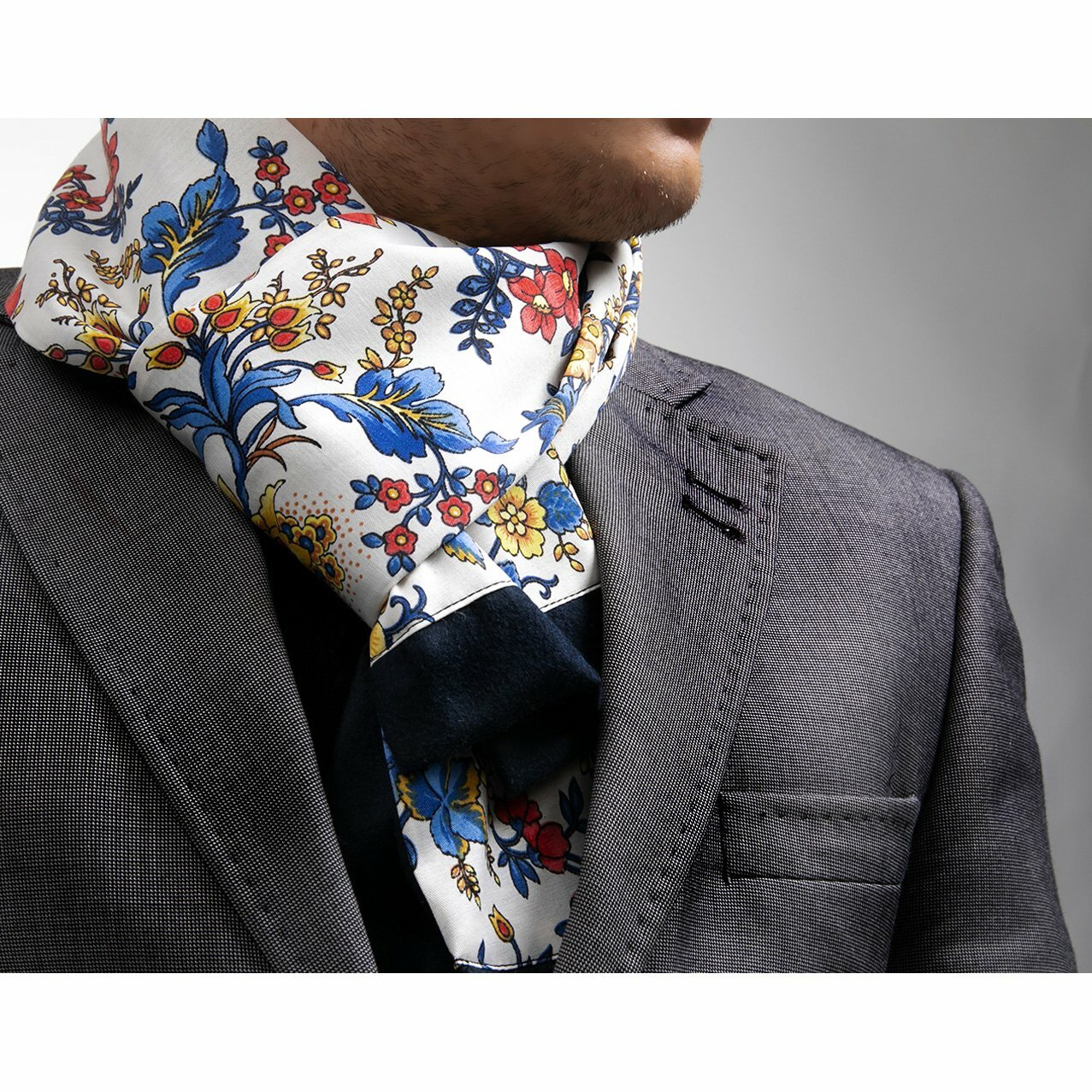 White Multi Color Floral Mens Silk Scarf - Designer neck scarf for winters  | eBay