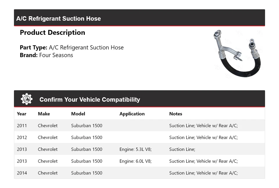 Manguera de succión de refrigerante aire acondicionado Chevrolet Suburban 1500 2011-2014 4 estaciones Foto 2 de 4