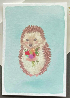 *ONE* Papyrus SMALL Hedgehog Note Card Blank Gold Foil Seal Spring Floral Card 1