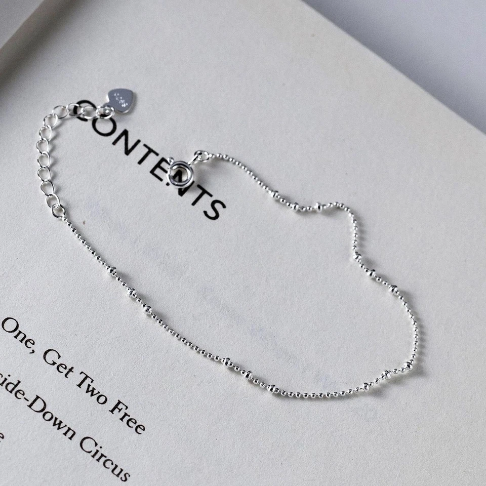 Woman Real s925 Sterling Silver Beaded Balls Chain Bracelet Bangle Allergy free - Image 4 of 4