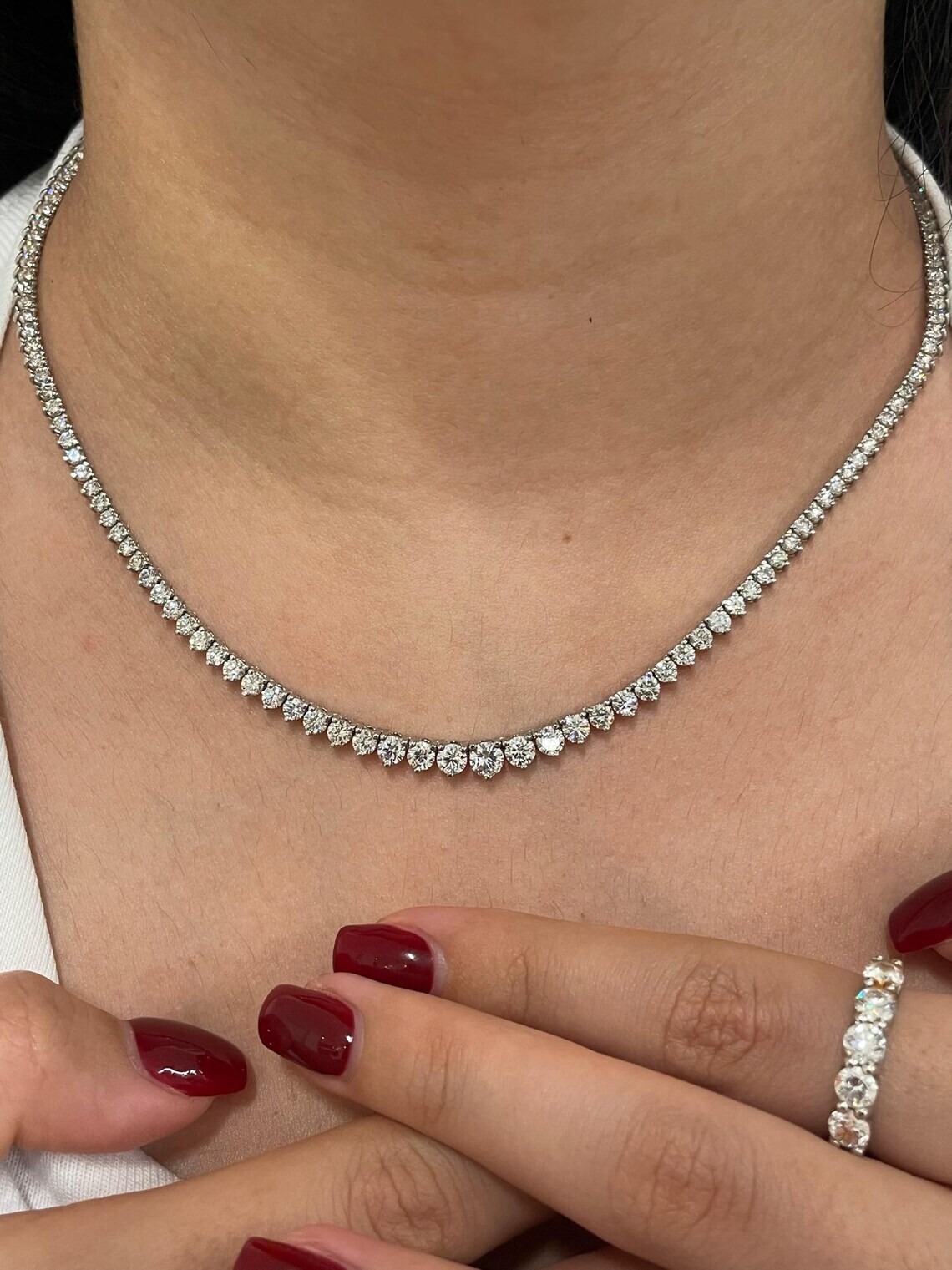 16CT Round 3 Prong Lab Diamond 18 Inch Tennis Necklace in 14K White Gold FN