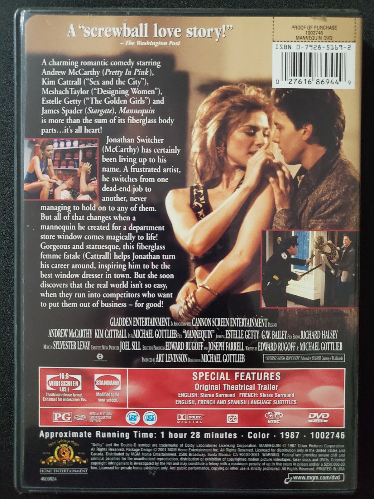 Mannequin w/ Insert (DVD, 2001) Andrew McCarthy, Kim Cattrall, 1987 R1
