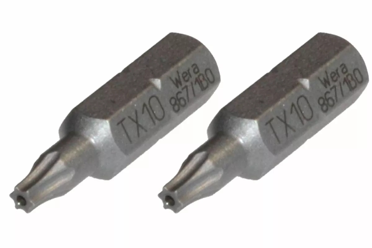 2X WERA SECURITY TORX TX10 T10 WITH HOLE 25MM HEX SCREWDRIVER BIT 867 1 Z BO