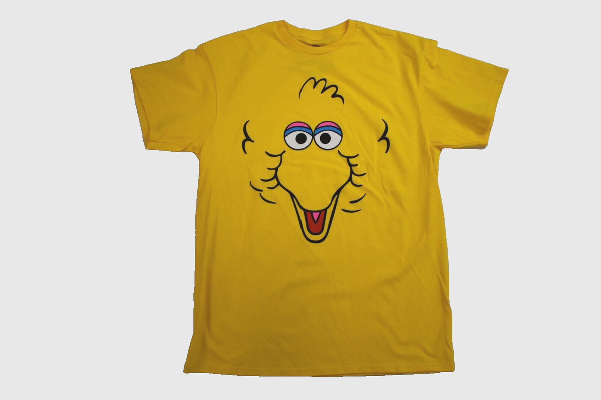Sesame Street Mens Big Bird Big Happy Face Yellow Shirt New Small