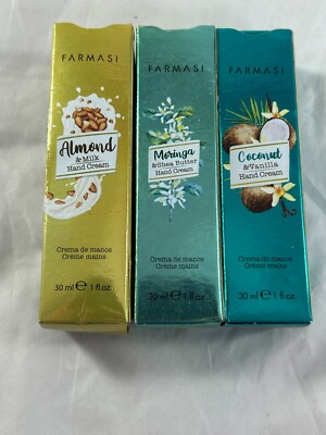Lot of 3 NEW Farmasi Moringa, Almond, and Coconut Hand Cream 30 ML 1 Fluid Oz