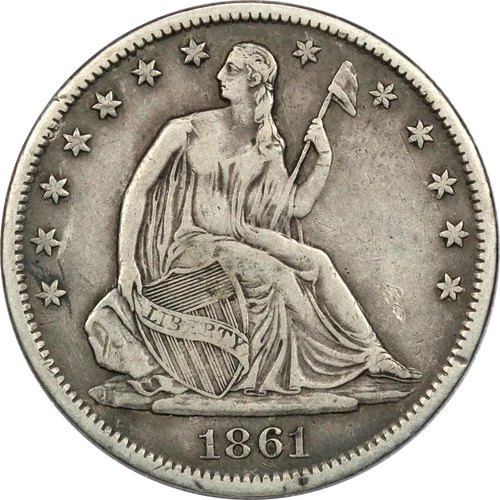 1861-S Seated Liberty Half Dollar 50C, Very Fine VF