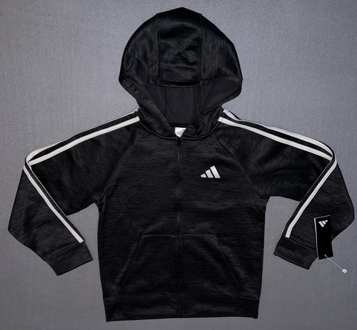 Adidas Boy's Game And Go Hooded Full Zip Jacket Black Heather Small 8 AP5576 NWT