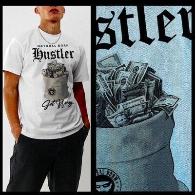 Gangster t-shirt mobster criminal kingpin mob mafioso Born Hustler Thug Life tee