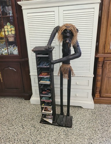 Vintage Wooden Zombie Voodoo Tribal Hand Carved Wooden CD Rack Stand Holder - Picture 14 of 18