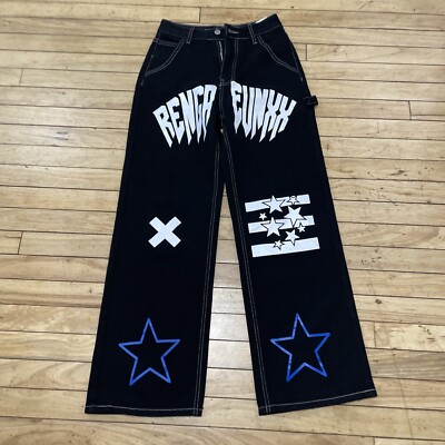 Black Graphic Carpenter Jeans Womens XS Utility Street Denim