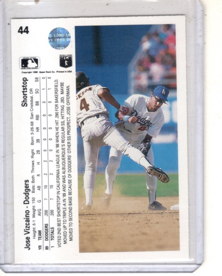 1990 Upper Deck - #44 Jose Vizcaino Los Angeles Dodgers rookie