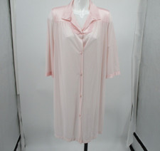 Vintage Vanity Fair Robe Women Medium Pink Blush Sheer Silky Button Nylon pocket