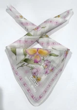 HANDKERCHIEF Women Hanae Mori Floral Pink White COTTON POCKET SQUARE 20”
