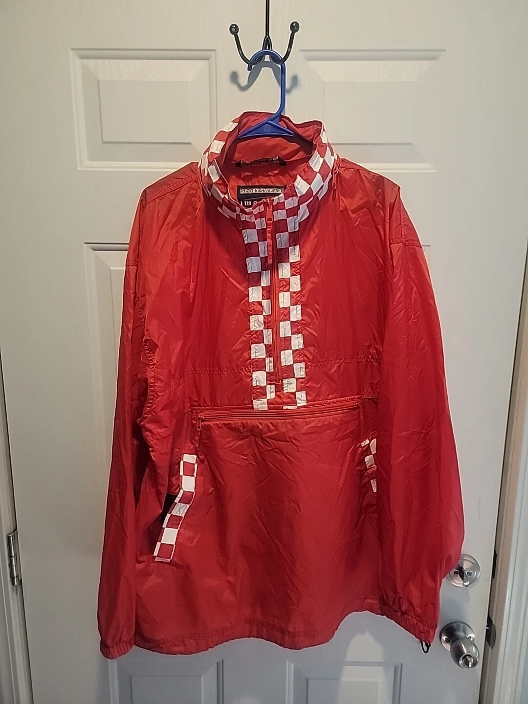 VINTAGE Imagine Sportswear CHECKERED Folding Windbreaker w/ Hood - Sz XL