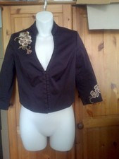 Brown With Gold Embroidered Jane Norman 3/4 Sleeve Jacket Uk10-12 Brand New