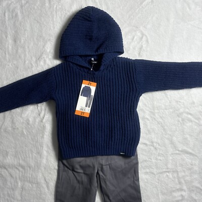 DKNY Boys 2 Piece Hooded Sweater & Pant Set 2T - Blue and Gray