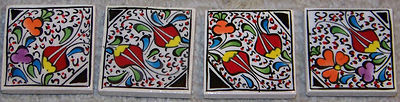 Turkish Handmade 2''x2'' Ceramic Iznik Floral Pattern Refrigerator Magnet Set of 4