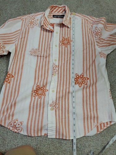 Reyn Spooner Hawaiian Floral Stripe Print Shirt - Orange & White - Men's M (B3) - Picture 8 of 8
