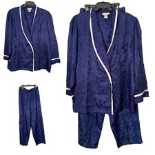 INNER MOST Vintage Navy Blue LIQUID SATIN Pajamas Large Button Up Pants Top