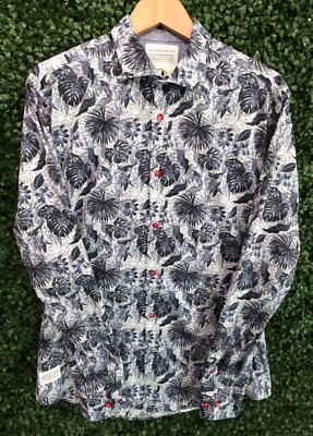 A Fish Named Fred Elephant Jungle Floral Blue Button Shirt Men's Size M NWT NEW