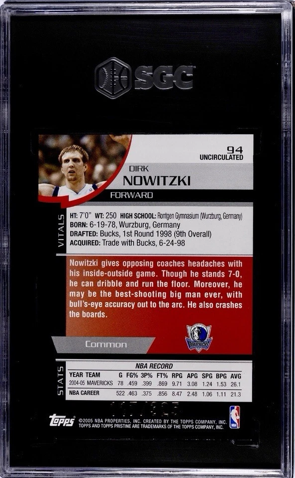 Dirk Nowitzki 2005-06 Topps Pristine #94 Uncirculated 117/325 SGC 10 - Image 4 of 4