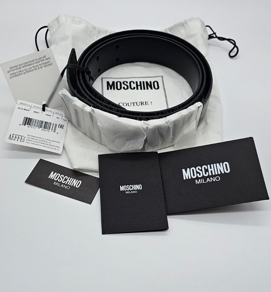 MOSCHINO Couture AEFFE All-Over Logo Buckle Leather Belt