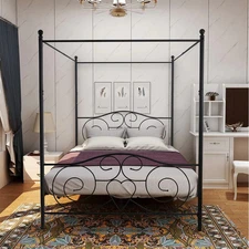 Metal Canopy Bed Frame Black Queen