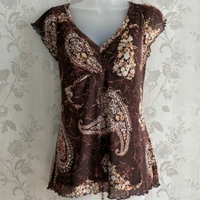 Vtg Y2K Babydoll Top Sz S Whimsigoth Forest Fairy Mesh Brown 90s Goblin Paisley