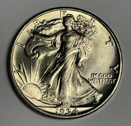 Lustrous Mint State 1934-P Walking Liberty Silver Half Dollar, Orig Uncirculated