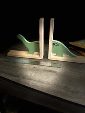 Wooden Dinosaur Wood Book Ends Kid's Bedroom Stegosaurus Green Bookends Books