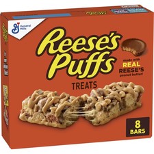 REESE'S Puffs Cereal Treat Bars, Peanut Butter and Cocoa, 8 Count Pack of 1