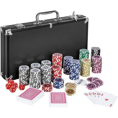 GAMES PLANET Pokerkoffer Aluminium, black edition, 300 Laserchips