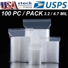 100 PCS Strong Reclosable Resealable Clear Zipper Plastic Lock Bags 3.2-4.7 Mil
