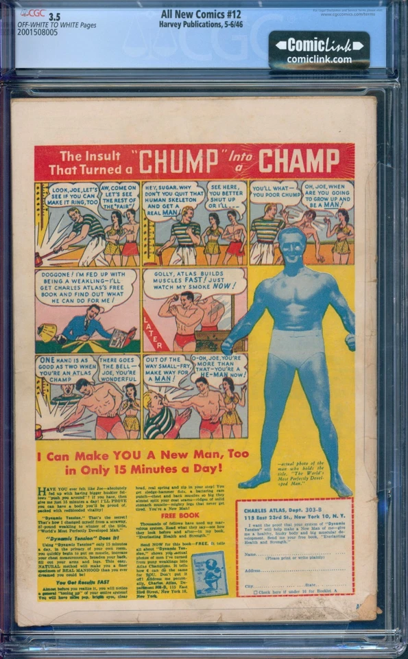 Cómics completamente nuevos 12 CGC 3.5 Alex Schomburg Segunda Guerra Mundial portada 1946 Harvey Publications Foto 2 de 2