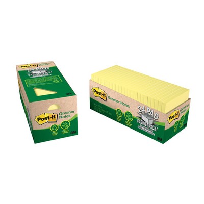 Post-it Greener Notes, 3 in x 3 in, 24 P, 75 S/P, Clean Removal, Canary Yellow