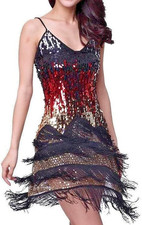 Flapper Gradient Sequin Fringe Party Dress w/Adjustable Straps Size Small