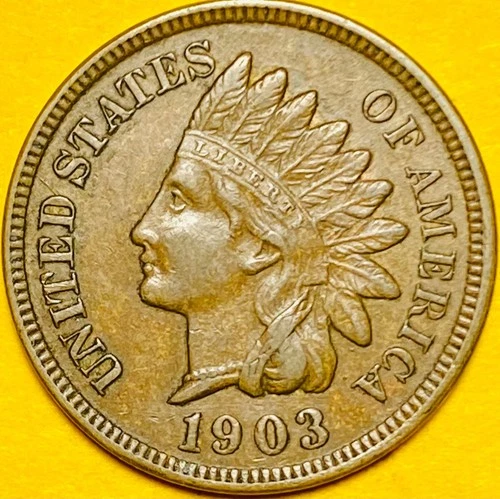 1903 U.S. INDIAN HEAD CENT COPPER PENNY 1c COIN (AU-About Uncirculated)