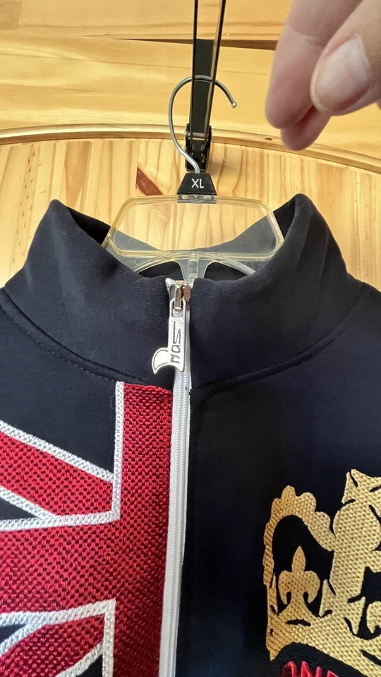 CORONA G ¡NUEVA CON ETIQUETAS! Chaqueta Cremallera Completa Frontal Azul Marino Rojo Blanco con Emblema Corona Dorada Talla M Foto 3 de 4