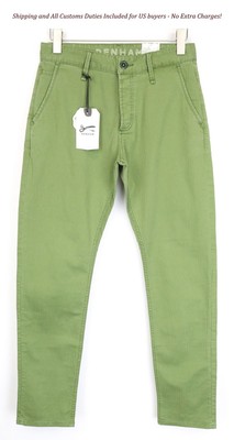 DENHAM Tokyo Men Trousers W29/L32 Green Cotton Stretch Carrot Drop Fit Pants I