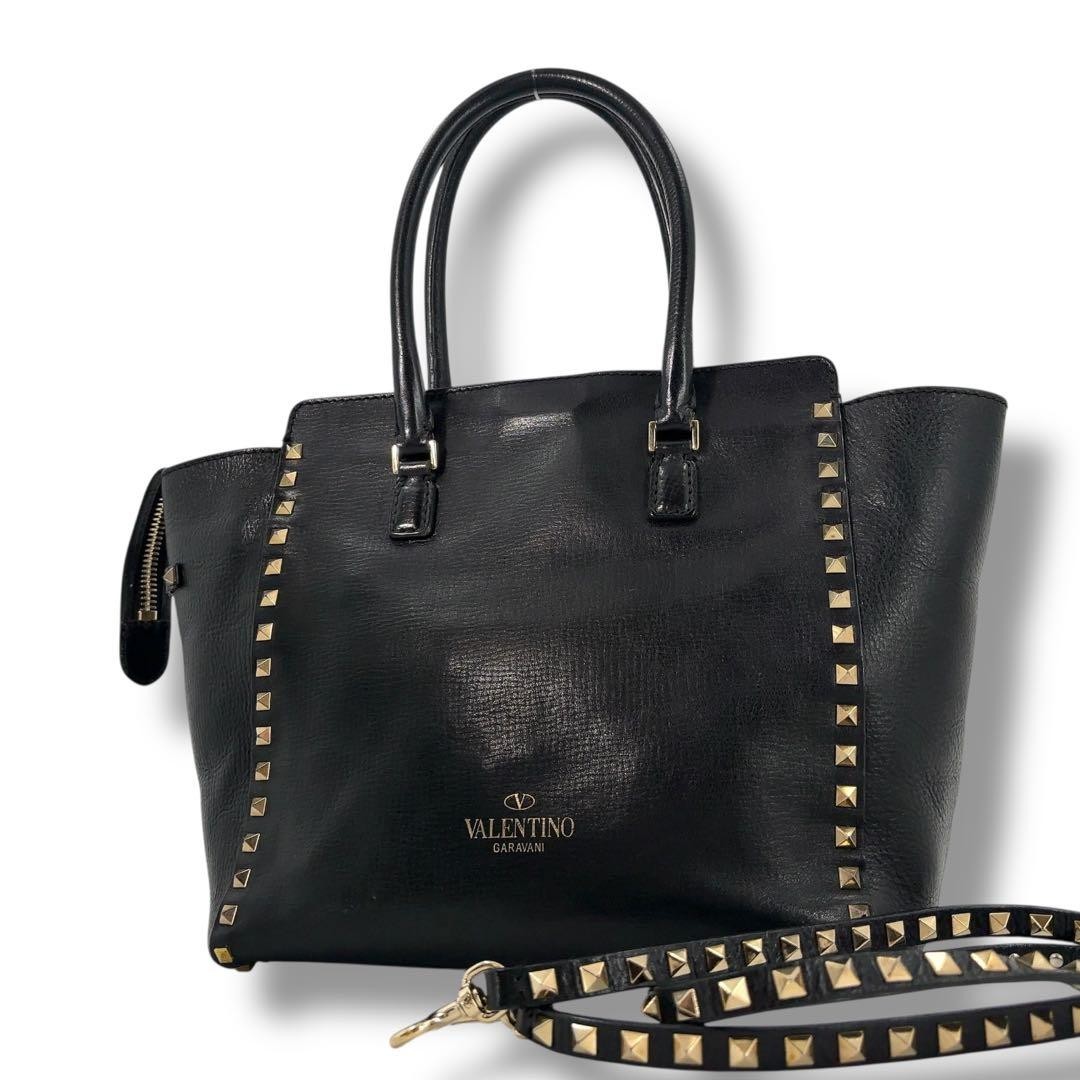 Valentino Garavani 2Way Rockstud Leather Handbag Black AA Condition Japan thumbnail 11