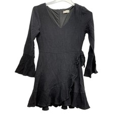 Altar'd State Dress Womens Small Black Wrap Bell Sleeve Ruffle Mini Boho