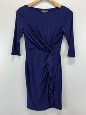 Lauren Ralph Lauren Twist Front Jersey Dress Women’s 2p Petite Blue 3/4 Sleeves 