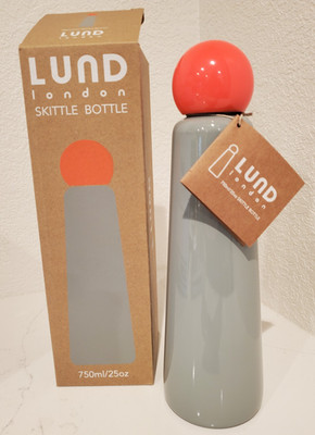 NWT 25 Oz Jumbo Lund London Skittle Water Bottle Stainless Gray W/ Coral Lid