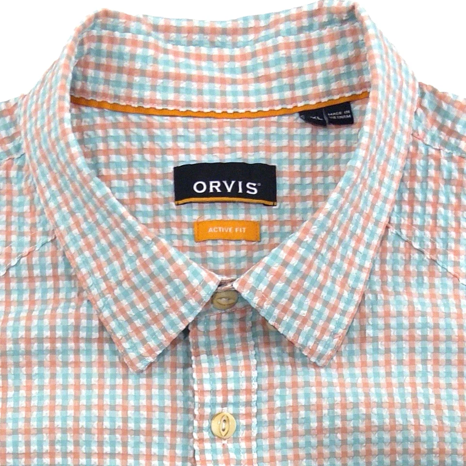 Camisa de hombre Orvis a cuadros con botones manga larga brillante pastel Seersucker XXL Foto 4 de 4