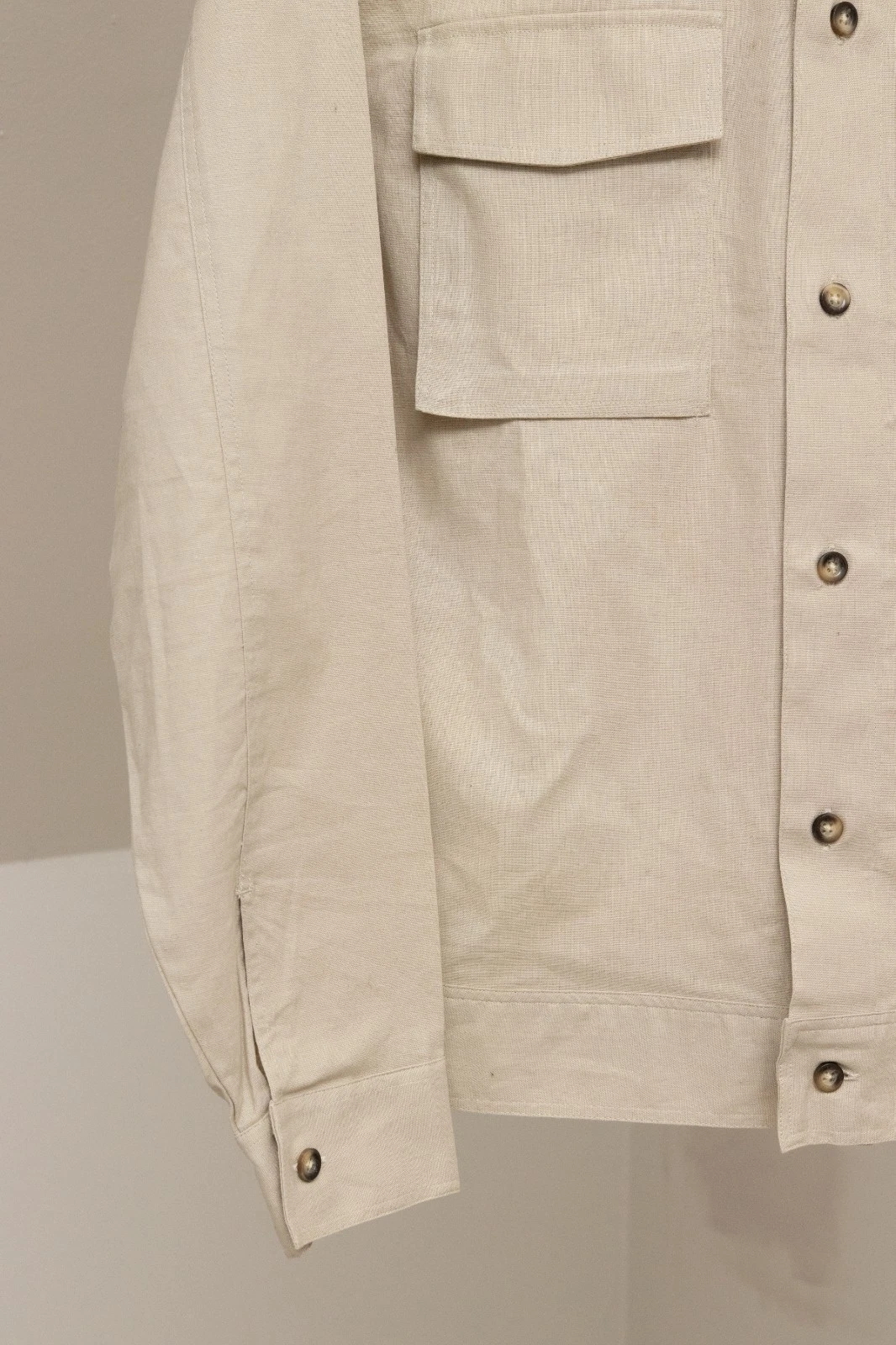 Reiss Kimchi Men's Beige Linen & Cotton Twin Pocket Jacket Size M - product detail image 5