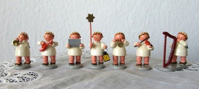 7 ALTE ENGEL - ENGELS-ORCHESTER - WENDT & KÜHN - HOLZ - ERZGEBIRGE - 4,5 cm