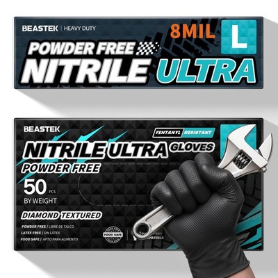Beastek Nitrile Disposable Gloves, 8 Mil Powder Free Latex Free Chemical Resi...