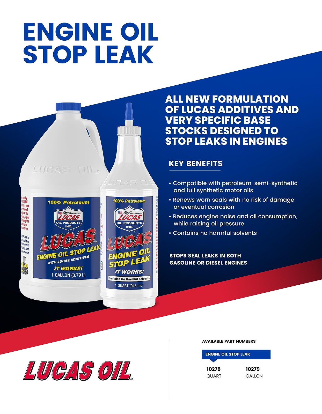 Lucas Oil 10278 Engine Oil Treatment Stop Leak Sold Individually - 1 qt