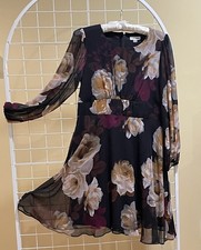 CalvinKlein Romantic Sz 12 Whimsygoth Floral Party Dress Fit n'Flare Chiffon NWT